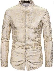 Men's Paisley Shirt Long Sleeve Dress Shirt Button Down Casual Slim Fit Shirt (Color: White-XXL)