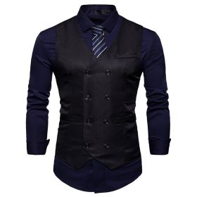 Men's Suit Vest Slim Fit Double Breasted Dress Vest (Color: Black)